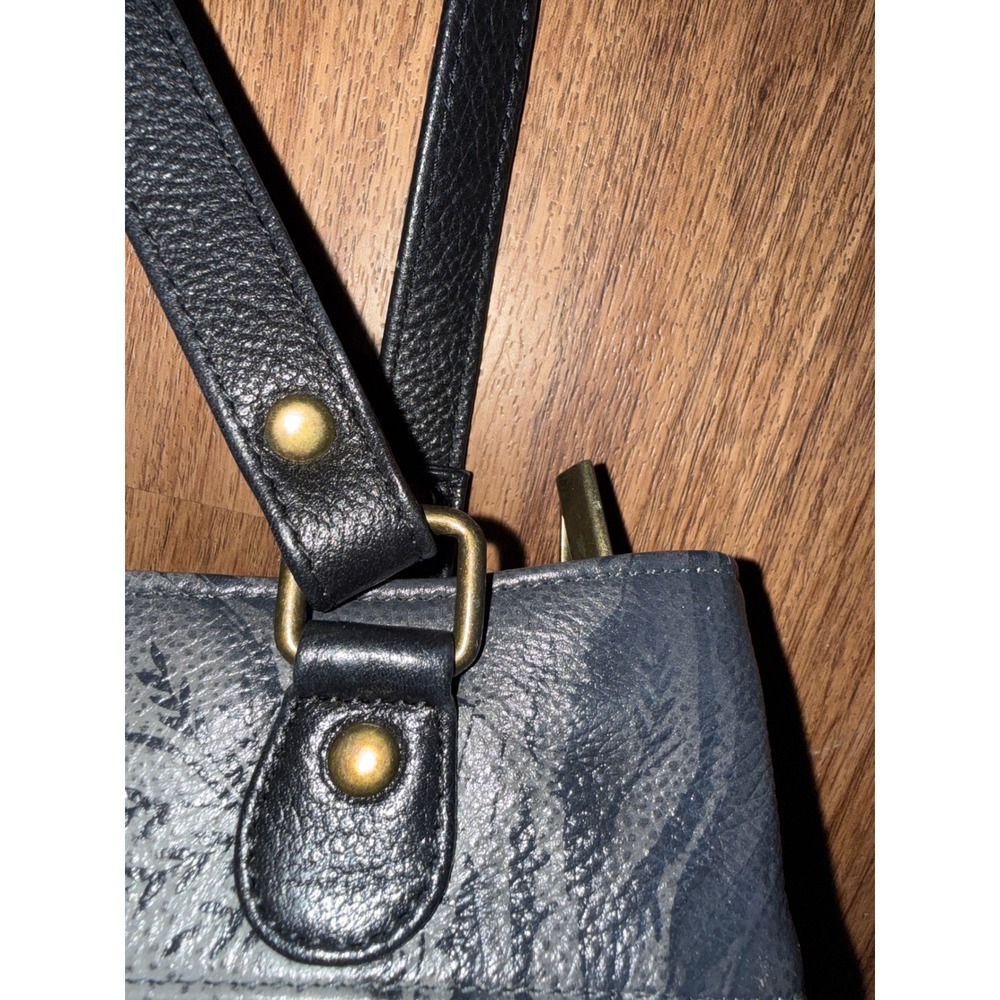 Anna Hand Painted Leather Leopard Tote Bag Gray Blue Eyes Shoulder Bag Artisan - Picture 7 of 14